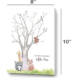 DEOTEDI Gender Reveal Party Fingerprint Tree, Cute Animal Theme Canvas Baby Shower Thumbprint and The Alternative to a Baby Shower Guest Book, Woodland Baby Shower Guest Book Alternative with Ink Pad