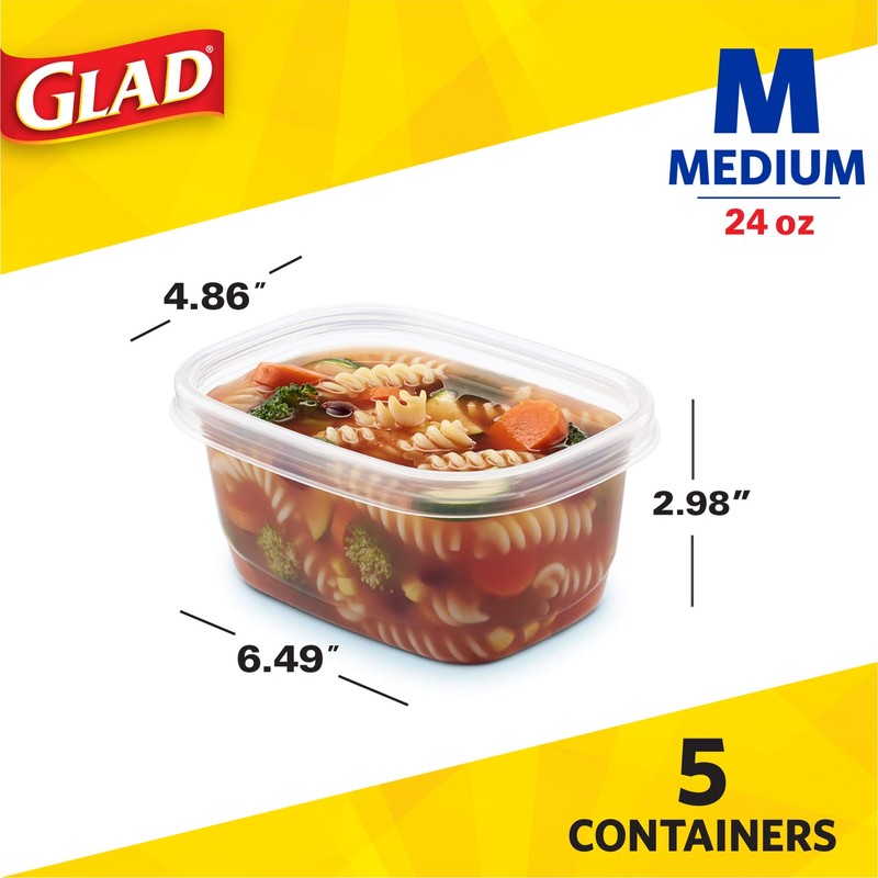 Glad Soup & Salad Food Storage Containers, Medium Rectangle (24