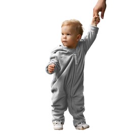 Hoppediz Baby Fleece Jumpsuit, Extra Long Legs - Perfect for Baby Carrier, Cuffs on Hands and Feet - Stone 48-52