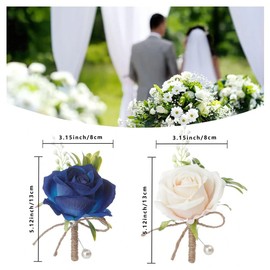 4 PCS Blue Rose Wedding Boutonniere Pin Set for Men and Women,Artificial Wedding Flowers Waterproof Artificial Rose Boutonniere Groom Groomsman Best Man and Girl Flowers Accessories