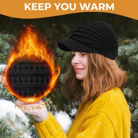 Womens Beanie Satin Lined Beanie Slouchy Beanie Winter Hat Knit Hat Newsboy Hat Womens Hats with Brim Silk Lined Beanie Black