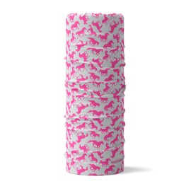 Ruffnek HORSES GREY & PINK Multifunctional Headwear/Neck warmer/Snood Tube/Head band for Horse Riding - One Size