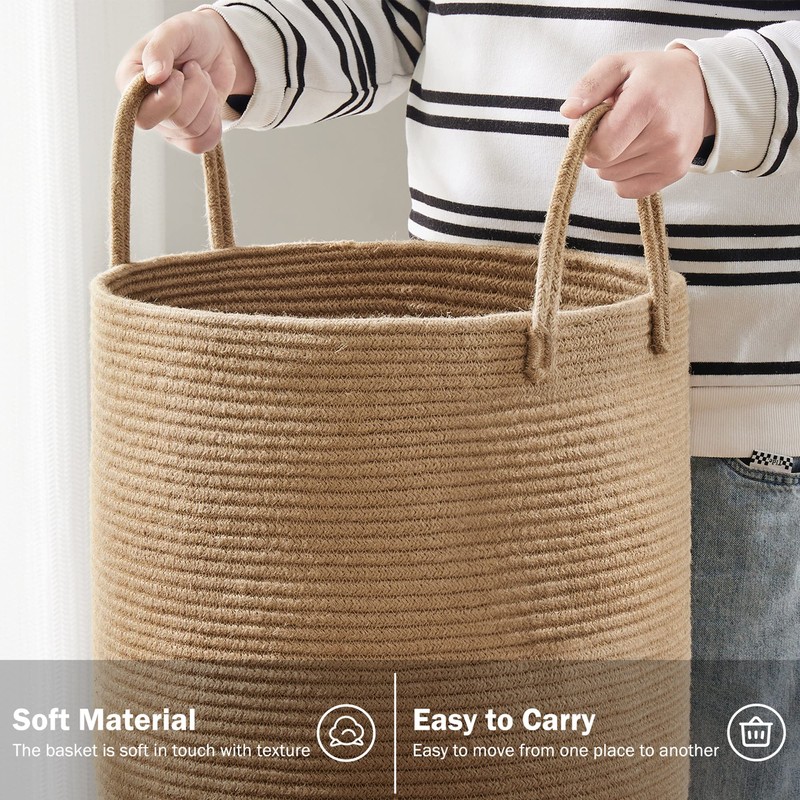Jute Rope Laundry Hamper Basket by YOUDENOVA, 58L Tall Laundry