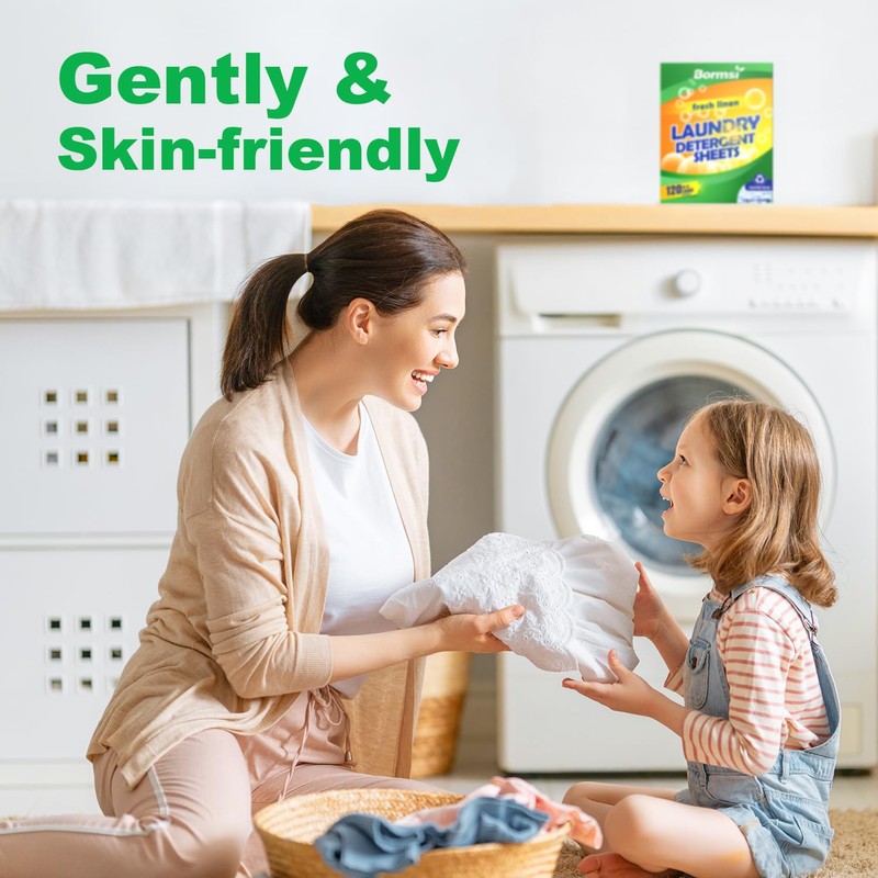 BORMSI Laundry Detergent Sheets Fresh Scent 120 Loads No Plastic