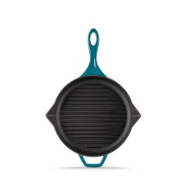 HOSSE Enameled Cast Iron Signature Skillet Grill Pan 11" Round- 6 COLORS - Deep Teal