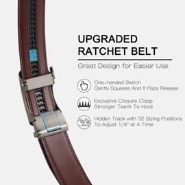 SENDEFN Ratchet Belts for Men 2 Pack, Mens Leather Belt in Gift Set Box for Dress Casual, Size Adjustable Trim to Fit