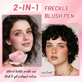DAGEDA 2Colors Blush Fake Freckle Pen,2 in 1 Faux Freckles Stamp & Liquid Blush,Natural Lifelike Freckle Pen, Waterproof,Long-Lasting Matte Blusher Makeup,with Powder Puff(Color A)