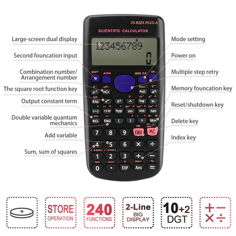 Scientific Calculator, Electronic Calculator 240 Functions 2-Line Engineering Scientific Calculator