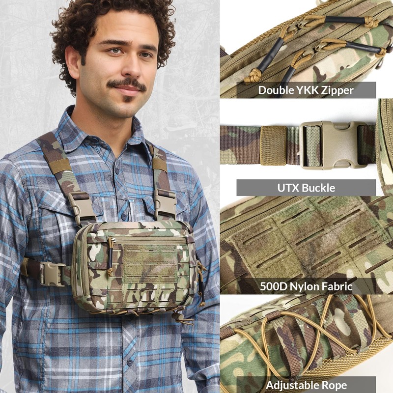 VOTAGOO Tactical Chest Bag, 2L Capacity, Molle Chest Rig, Chest
