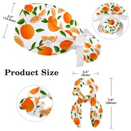 Working Caps with Bow Scrunchies,Fruit Orange Slices Bouffant Scrub Turban Caps with Button for Women Men,Tie Back Hat One Size