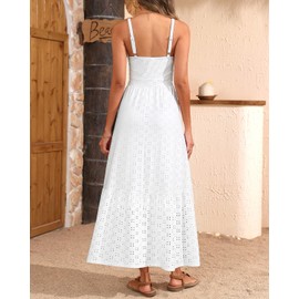 White Maxi Dresses Sun Summer Beach Long Flowy Boho Spaghetti Strap Casual Tiered Eyelet Dress Pockets 2025