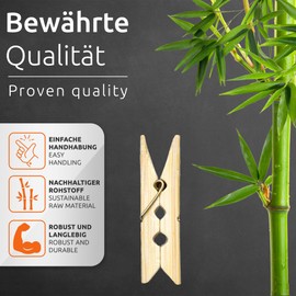 ECENCE Wooden Clothes Pegs, Pack of 30, 72 x 17 x 12 mm, Sustainable Bamboo Wooden Pegs, Small Pegs for Crafts and Hanging Laundry