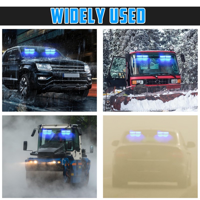 Afurkuot 2-in-1 Blue LED Warning Dash Windshield Strobe Lights, 26