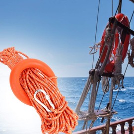 6MM Diameter 30M Lifesaving Ropes Life Preserver Ropes PVC Reflective Lifesaving Rope Rescue Floating Lines with Hook Pull Rings for Lifesaving Equipment