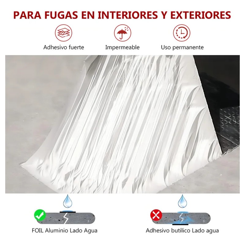 Cinta Impermeable Butilo Glowlin 10m x 10cm Tapa Goteras Plata