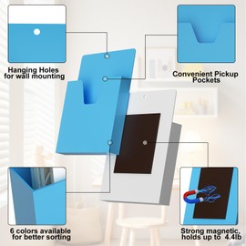 MFTEK Magnetic File Holder 6 Pockets Paper Holder, Hanging File Organizer Magazine Rack Office Supplies Storage for File Cabinets, Whiteboard, Magnetic Mail Letter Holder for Refrigerator