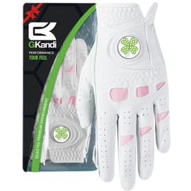 GKandi Women Golf Gloves Premium Leather with Magnetic Ball Marker Left Right Hand 1 Pack, Extra Grip for Ladies Comfortable Durable Size Small Medium Large (Clover, Medium (Worn On Left Hand))
