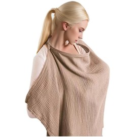 Breastfeeding Cover, Muslin Soft Cotton Nursing Cover, Breast Feeding Coverall with Adjustable Strap, Nursing Cover Breastfeeding Lightweight Breastfeeding Shawl for Outdoor（Brown）