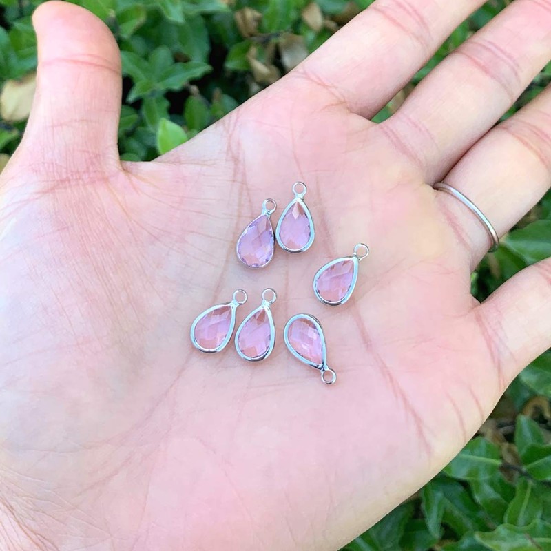 10pcs July Ruby Birthstone Charms 14x8mm Teardrop Crystal Beads Silver