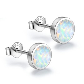 White Gold Plated Sterling Silver Opal Stud Earrings 3mm-8mm Options, Simulated Opal Dot Studs Hypoallergenic Jewellery (3mm, white)