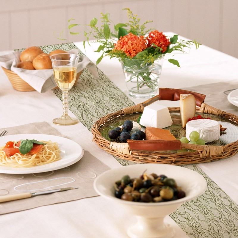 Chstarina 15cm x 25m Green Table Runner, Thin Mesh Table