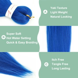 Blue Braiding Hair Pre stretched 18 Inch 3 Packs Pre-stretched Braiding Hair EZ Braid Yaki Texture Synthetic Hair Extensions for Crochet Box Braids