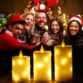 3PCS Flickering Flameless Candle Lights with Twisted String Lights Kit with Controller Dynamic Heads Lighting Effect/ Constant Bright String Light 5 Levels Dimmable Brightness Adjustable 2H&4H&6H&8H 4 Levels Timer 2 * AA Cell Operated for Indoor Outdoor 