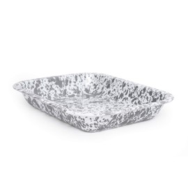 Enamelware Small Open Roaster, 11.5 x 9.25 inches, Turquoise/White Splatter (Single)