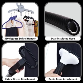 SALAV Performance Series GS-06 DJ Black Garment Steamer with Adjustable Hanger, 1500-watt, Black