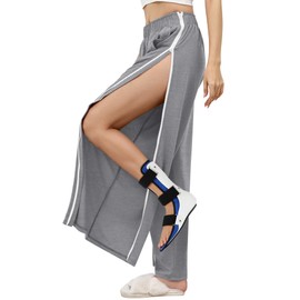 LOMON Womens Tear Away Pants Sides Full Open Sweatpants Double Slider Zip Off Post Surgery Pant with Pockets Light Grey