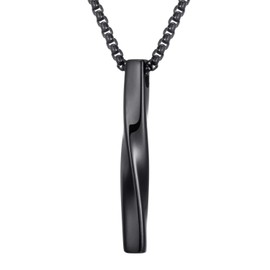 Moolee Mens Stainless Steel Pendant Necklace Twisted Cube Bar Pendant with Link Chain, Black with 24 Inches Box Chain