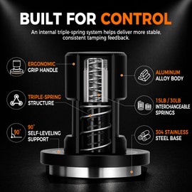 IKAPE 51MM V6 Impact Espresso Tamper with Sound Feedback, 15lb/30lb Interchangeable Springs, Espresso Low-Profile Tamper with Triple-spring System, Fits 51mm portafilters