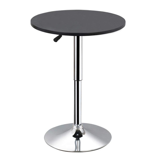 Yaheetech Adjustable Round Pub Table Counter Bar Height MDF Top Table 360 Degree Swivel Bar Tables Tall Cocktail Tables Bistro Table, Black