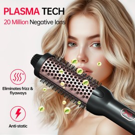 Negative Ion Thermal Brush for Blowout Look, 1.5 Inch Heated Round Brush, Ceramic Curling Brush with Anti-Scald Nylon Bristles,10 Temps & Auto Shut-Off, Dual Voltage