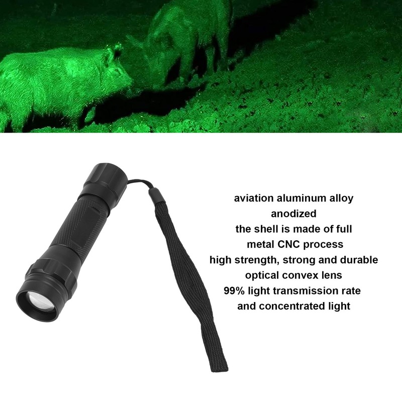 Green Light LED Flashlight Zoomable Portable Single Mode Green Hunting