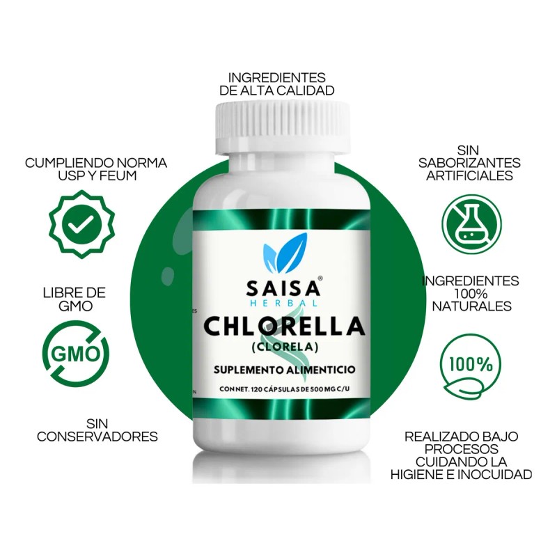 Alga Chlorella Orgnica 120 Cps Suplemento Alimenticio Saisa Herbal Detox,