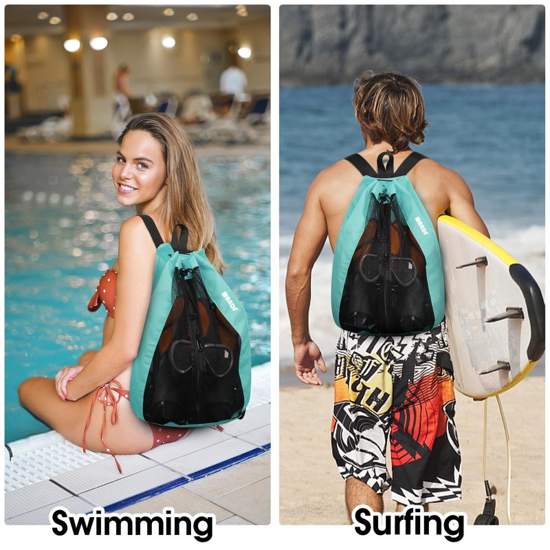 WANDF Swim Bag Mesh Drawstring Backpack Beach Backpack for Swimming,