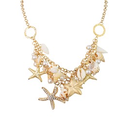 Shell Seashell Starfish Necklace Beach Jewelry for Women Statement Chunky Choker Necklace Summer Gift Accessories, Shell