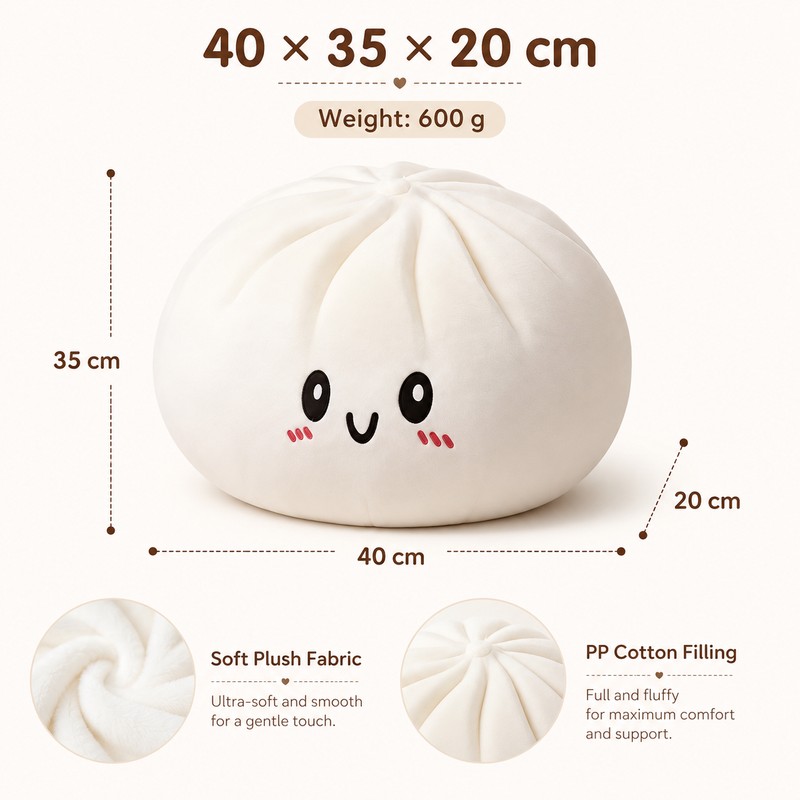 Dumpling Plush Pillow for Hugging & Decor – Soft Stuffed