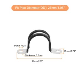 TOP-VIGOR 12Pcs 27mm(1-1/16") Cable Clamp, Rubber Pipe Strap Rubber Cushioned 304 Stainless Steel Hose Clamp U Shape Metal Clamp Tube Holder for Fixing Tube Pipe Wire