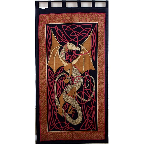 Celtic Dragon Tab Top Curtain-Drape-Door Panel-Red