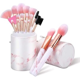 DUAIU Juego de Brochas de Maquillaje 16Pcs Pinceles de Maquillaje de Mármol Fundación Sombra de Ojos Corrector de Cejas Rubor de Cejas Juego de