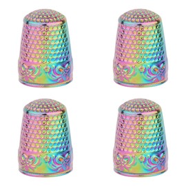 4pcs Metal Sewing Thimbles for Finger, Metal Fingertip Protectors Copper Thumb Thimble Finger Shield Thimbles Pads Guard Cover for Hand Embroidery Quilting Accessories Knitting DIY Tools (Colorful)