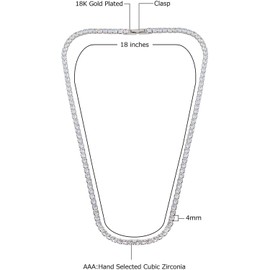 Savlano 18K White Gold Plated Cubic Zirconia Round 4MM Classic Tennis 18 Inches Chain Necklace For Women & Men Comes With a Gift Box