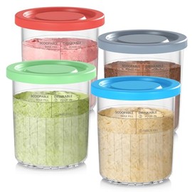 DENEBORE Ninja Creami Deluxe Pints and Lids 4 Pack, Extra Delux Pint Containers, Compatible with Ninja Creamy NC501 NC500 Series 11-in-1 Creami Deluxe Ice Cream Makers, 24OZ XL Family Size Cups