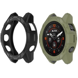 HUAYUWA 2Pack Soft TPU Case Cover (Black+Green) Compatible with Garmin EPIX PRO 42MM / Fenix 7S PRO/Fenix 7S Smartwatch Protective Case Shell Accessories