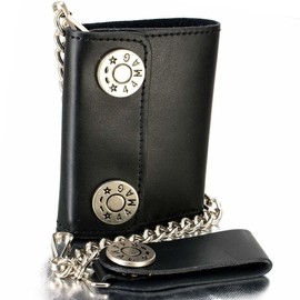 Milwaukee Leather Men's Genuine Leather Bi-Fold Biker Wallets w/Anti-Theft Stainless Steel Chain - 4 Inch