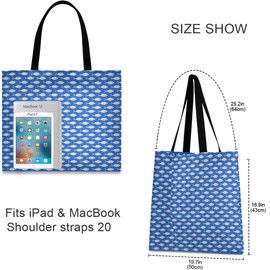 visesunny Women's Large Canvas Tote Shoulder Bag Fish Blue Pattern Top Storage Handle Shopping Bag Casual Reusable Tote Bag for Beach,Travel,Groceries,Books