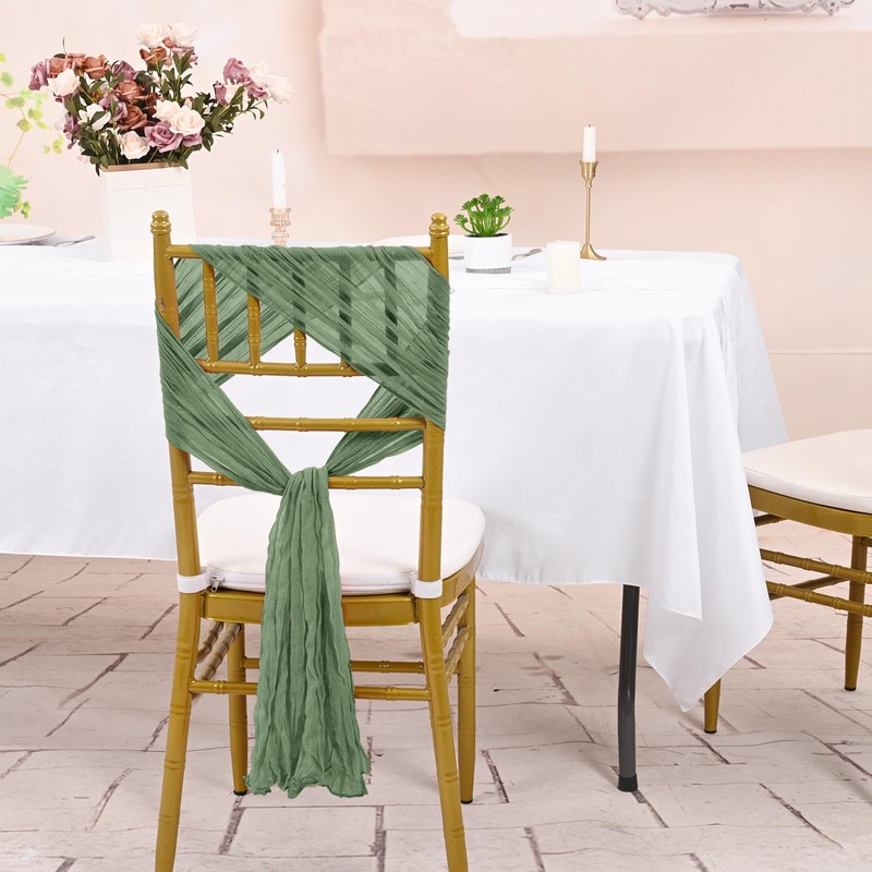 REWOMC 50 PCS Cheesecloth Chair Sashes, 15.7x70 Inch, Sage Green