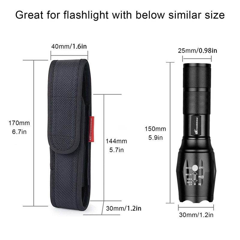 Moobibear 2-Pack Nylon Flashlight Holster for Duty Belt, Adjustable Small